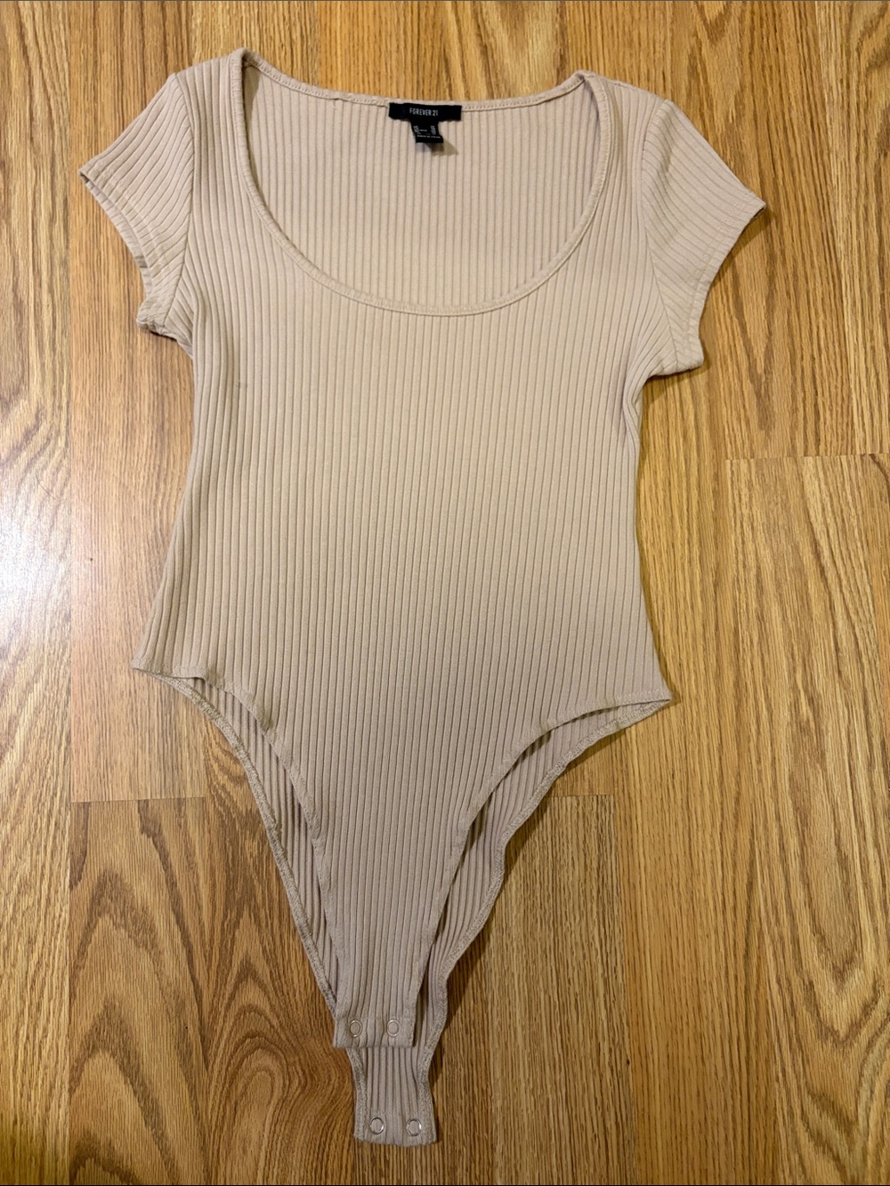 Forever 21 Ribbed Scoop-Front Bodysuit in Tan